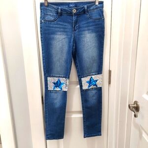 Jeans SQZ girls distressed coloring stars  on knees Size S-14